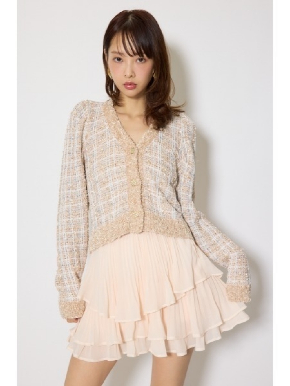 Rienda Gyaru Japan Peach Pink Pleated Tiered Mini Skirt With Shorts
